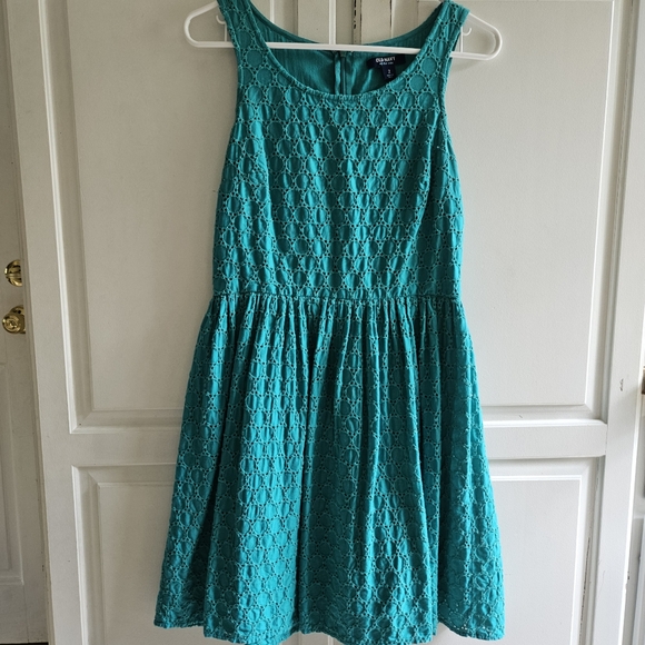 Old Navy Sleeveless Fit & Flare Teal Eyelet Sundress 2 - Picture 2 of 8